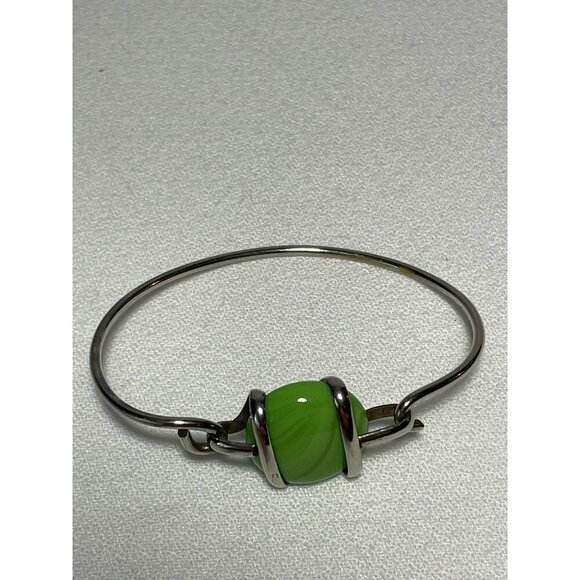 Vtg Silver Wrapped Wire Green Copper Black White Glass Bangle Bracelets 4 in lot - Picture 3 of 8